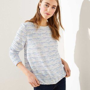 NWT LOFT Striped Boucle Blue White Striped Elastic Sweatshirt Bubble Hem M
